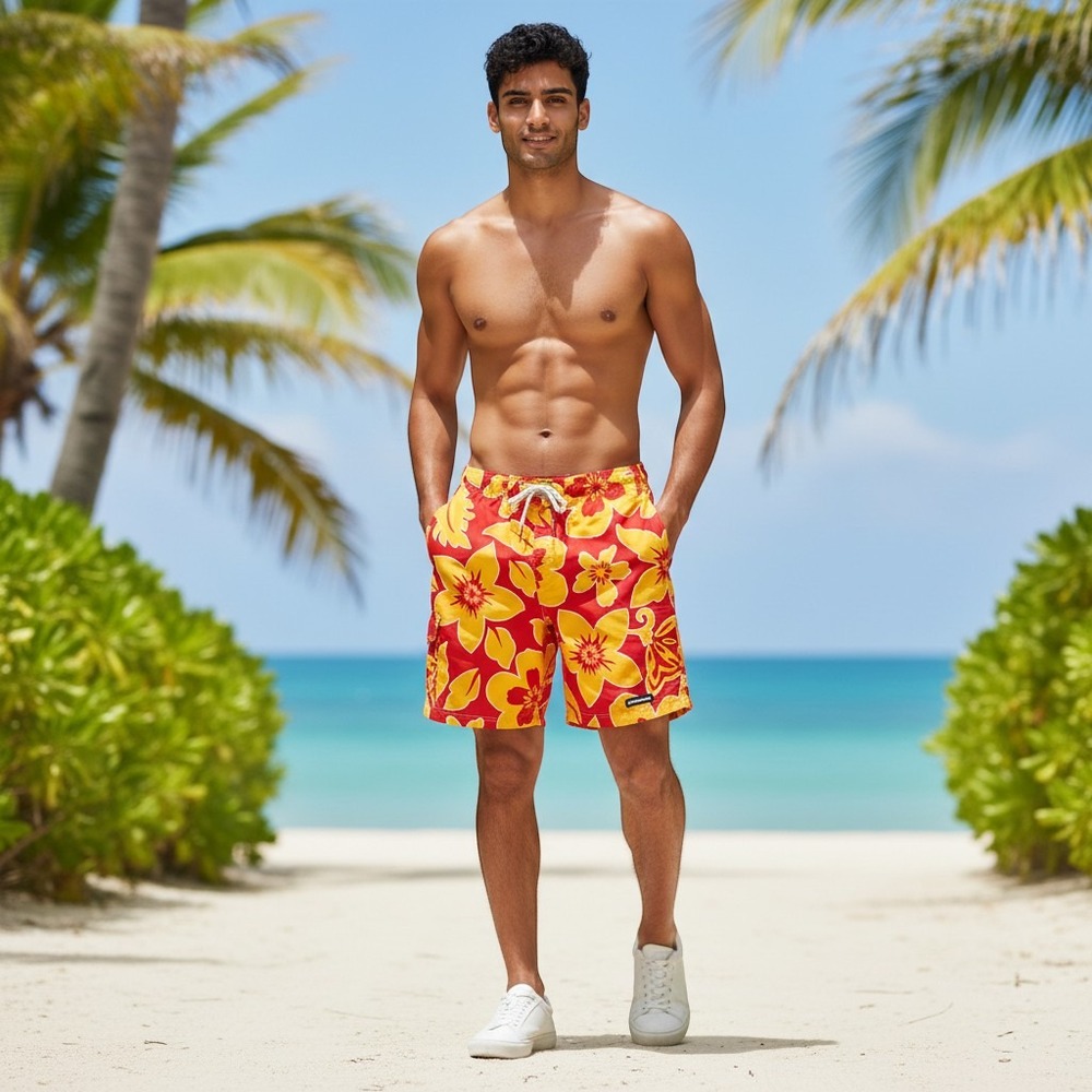 Abercrombie Mens Board Shorts Sz. 36 Red Yellow/Red Vintage Floral Surf *READ*
